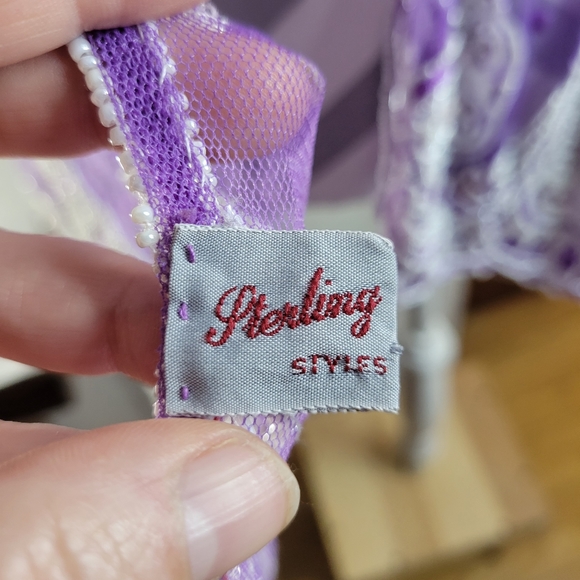 Womans Sheer Sterling Styles Purple Beaded Scarf Few issues on the back - Picture 3 of 12